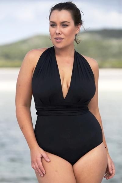 Capriosca Swimwear Non Underwire Multi Way Tie One Piece Black Swimsuit